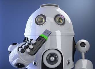 Aufkleber - Robot holding USB memory stick. Contains clipping path