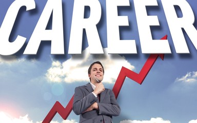Poster - Composite image of thoughtful businessman holding pen to chin