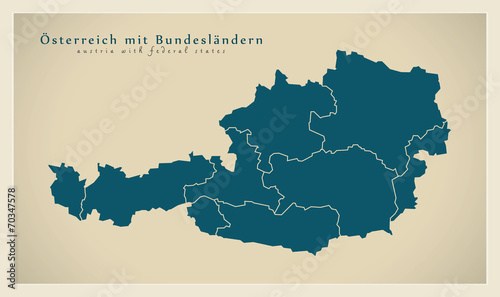 Fotografía Moderne Landkarte - Österreich mit Bundesländern AT