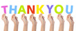 Hands showing colorful word thank you