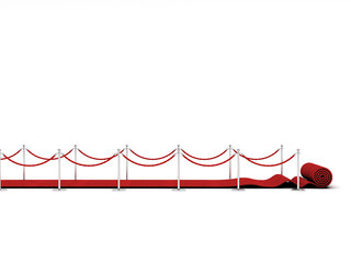 Wall Mural - long red carpet rolls out. white background. success,VIP,exclusivity