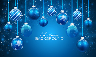 christmas balls on blue background