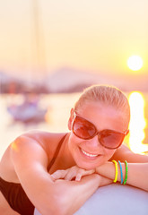 Wall Mural - Cheerful girl in sea cruise