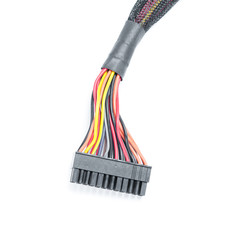 Close-up of electrical plug with colorful cables. Isolated on wh