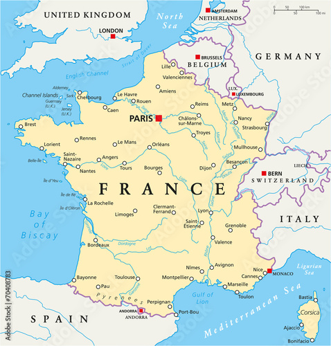 Fototapeta na szkło France Political Map