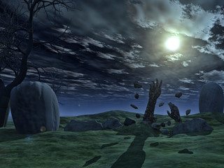 Wall Mural - 3d halloween background with zombie hands