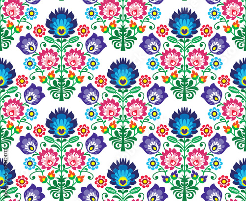 Nowoczesny obraz na płótnie Seamless Polish, Slavic folk art floral pattern - wzory lowickie