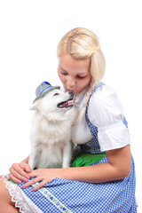 Wall Mural - Frau im Dirndl mit Hund isoliert