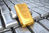 Fototapeta Perspektywa 3d - Silver ingot and  gold bullion. Finance illustration