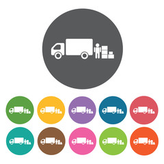 Delivery truck loading cargo icon. Delivery man shipping icon se