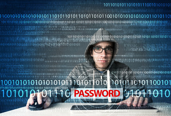 Poster - Young geek hacker stealing password