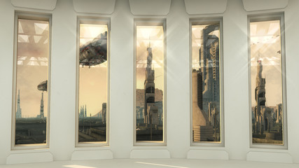 futuristic windows and city