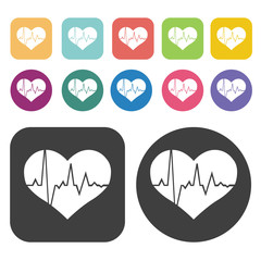 Wall Mural - Heart rate icon. Heart icon set. Round and rectangle colourful 1