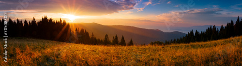 Panoramic view of the sunrise in the Tatra mountains