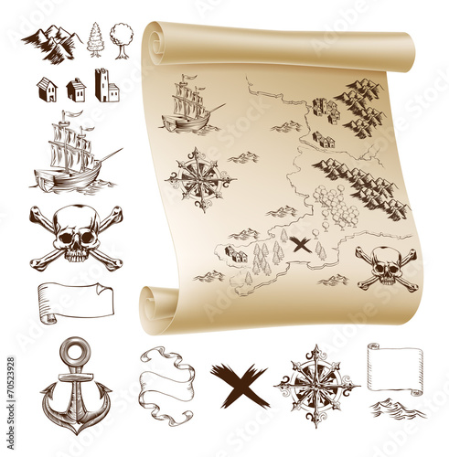 Fototapeta na szkło Treasure map kit