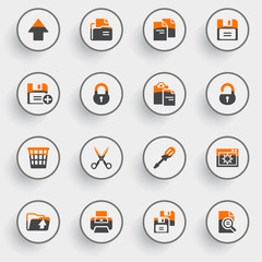 Sticker - Document icons with white buttons on gray background.