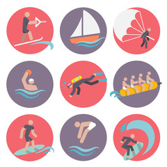 Canvas Print - Water sports icons set flat