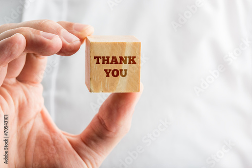 Fotografia Close Up of Hand Holding Thank You Block