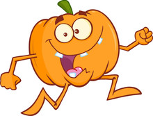Goofy Halloween Pumpkin Cartoon Mascot Character Running