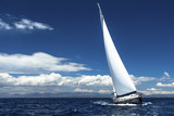 Fototapeta Sawanna - Sailing at ocean. Romantic trip luxury yacht.