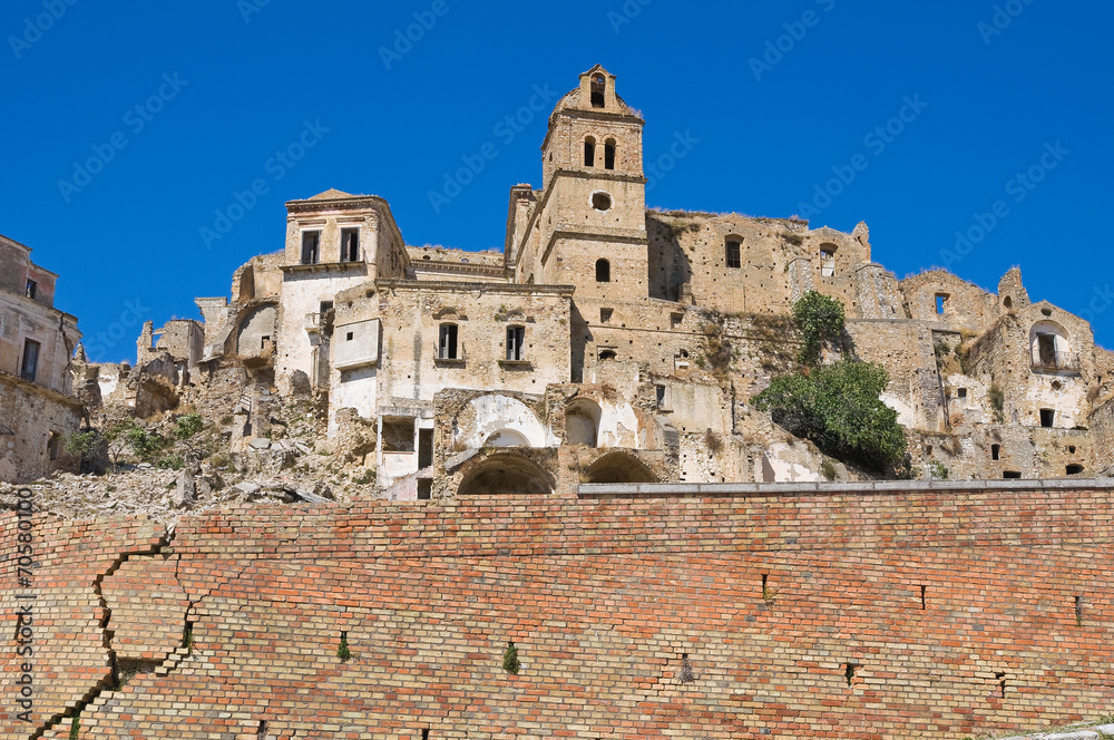Panoramic view of Craco. Basilicata. Italy.