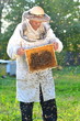 pszczelarz pracujący w pasiece i rój pszczół