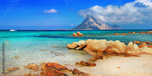 Sardinia holidays, azure sea , island Tavolara, Italy Wallpaper Mural