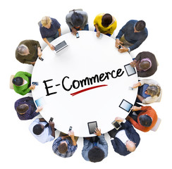 Fototapete - Multiethnic Business People with E-Commerce
