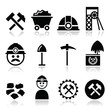 Coal mine, miner icons set