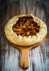 Canvas Print - Apple pie on rustic wooden background