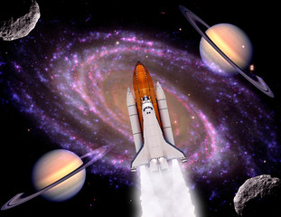 Wall Mural - shuttle rocket space planets