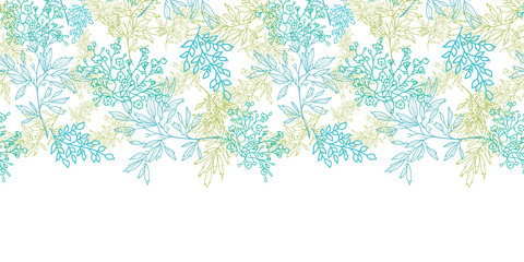 Wall Mural - Scattered blue green branches horizontal seamless pattern