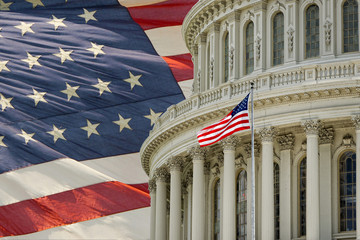 Washington DC Capitol detail with american flag