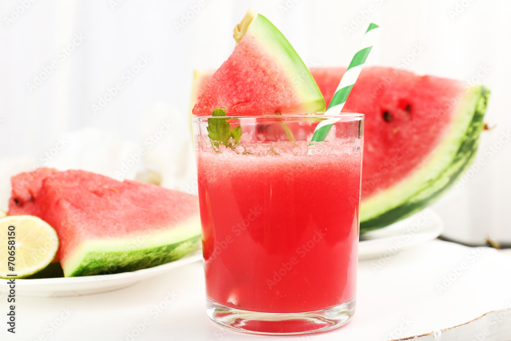 Watermelon cocktail on table, close-up