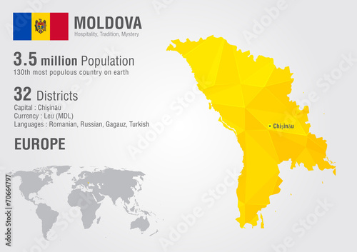 Fotografía Moldova world map with a pixel diamond texture.
