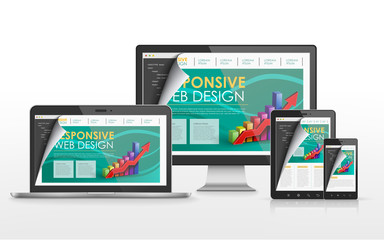 Wall Mural - responsive web design concept in different devices