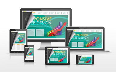 Wall Mural - responsive web design concept in different devices