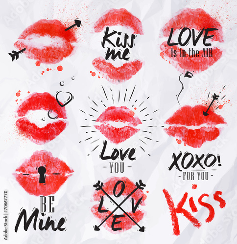Fototapeta na wymiar Kiss lipstick signs red