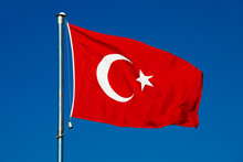 Turkish National Flag Over Blue Sky