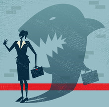 Abstract Businesswoman Is A Shark In Disguise.
