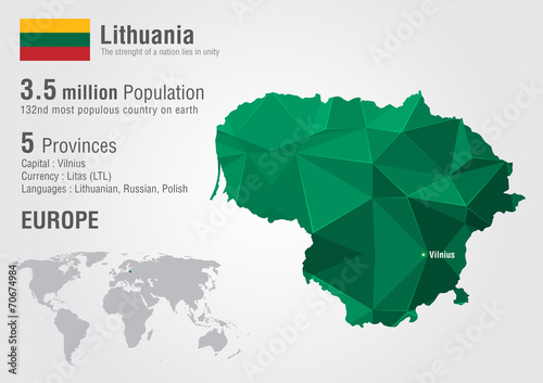 Fotomural Lithuania world map with a pixel diamond texture.