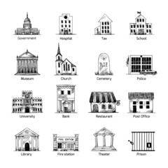 Sticker - Government building icons set