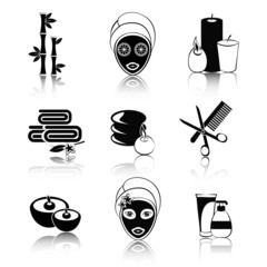 Wall Mural - Black and white spa icons set