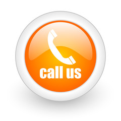 Poster - call us orange glossy web icon on white background.