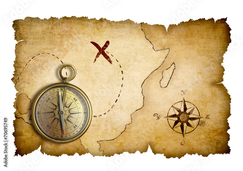 Obraz na płótnie Pirates treasure map with compass isolated