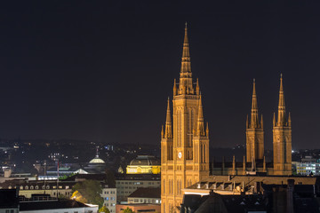 Canvas Print - market church wiesbaden at night