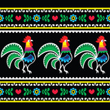 Polish folk art pattern with roosters on black - Wzory lowickie
