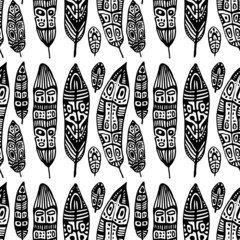 Sticker - Vintage Feathers. Seamless background.