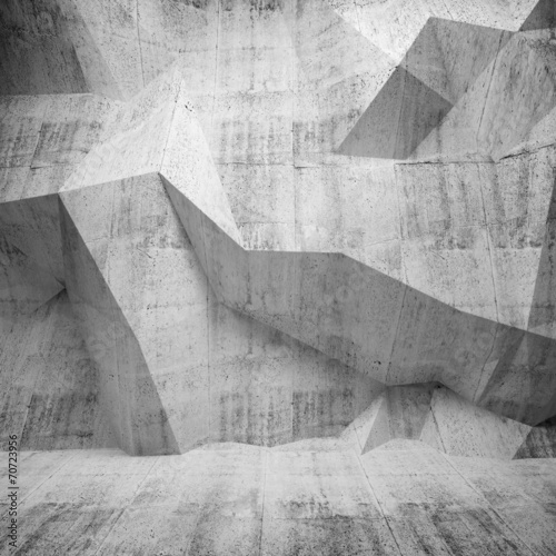 Fototapeta na wymiar Abstract concrete 3d interior with polygonal pattern on the wall