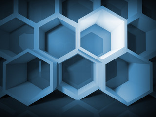 Abstract blue honeycomb structure background with light